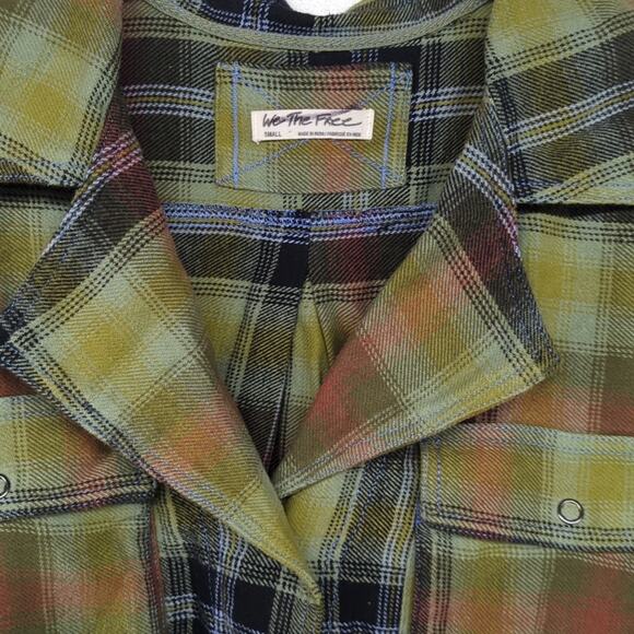 New Izzy Cargo Shirt checkered Olive Combo Free People szS small flannel plaid - Picture 7 of 8